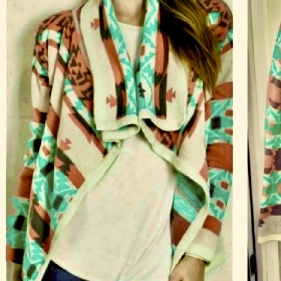 B Sharp Aztec Draped Cardigan Size Large - Picture 12 of 15